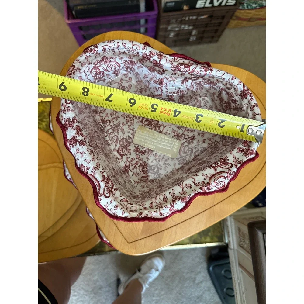 Longaberger Woodcrafts Heart Basket Set 3 Nesting Baskets Lids Toile Liners Red